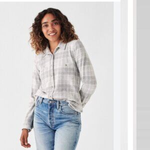 Faherty Legend Sweater Shirt Winter Clouds Plaid Gray White L